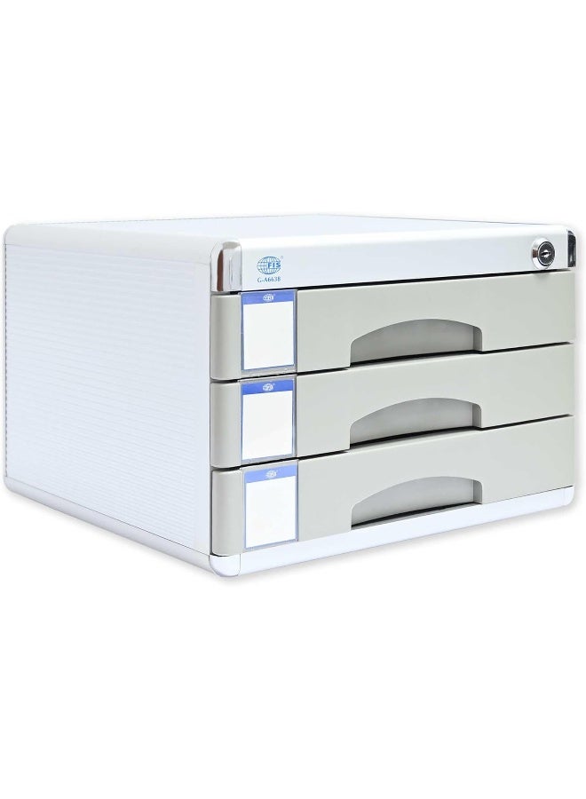 FIS Aluminium File Cabinet with Key, 3 Drawers, Grey, 300 x 360 x 205 mm Grey - Image 3