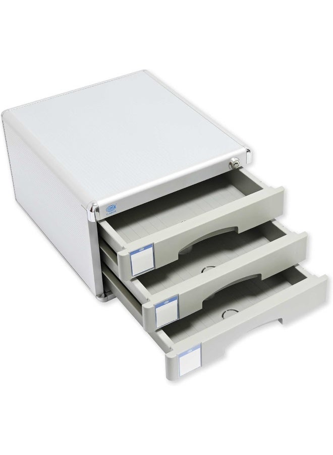 FIS Aluminium File Cabinet with Key, 3 Drawers, Grey, 300 x 360 x 205 mm Grey - Image 1