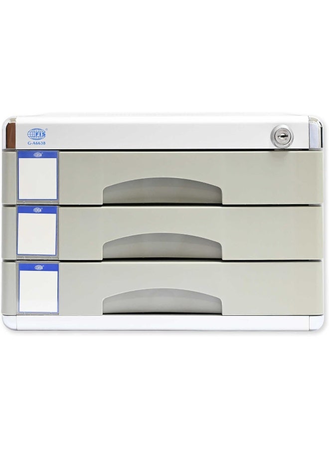 FIS Aluminium File Cabinet with Key, 3 Drawers, Grey, 300 x 360 x 205 mm Grey - Image 4