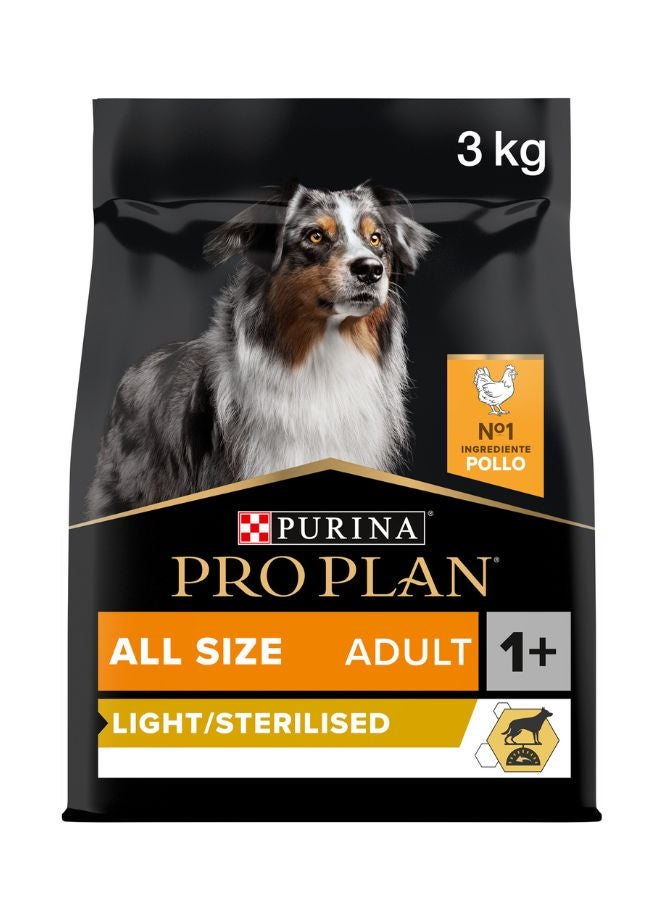 PURINA Pro Plan All Size Adult Light Sterilised Dry Dog Food With Chicken Brown 3 kg - Image 1