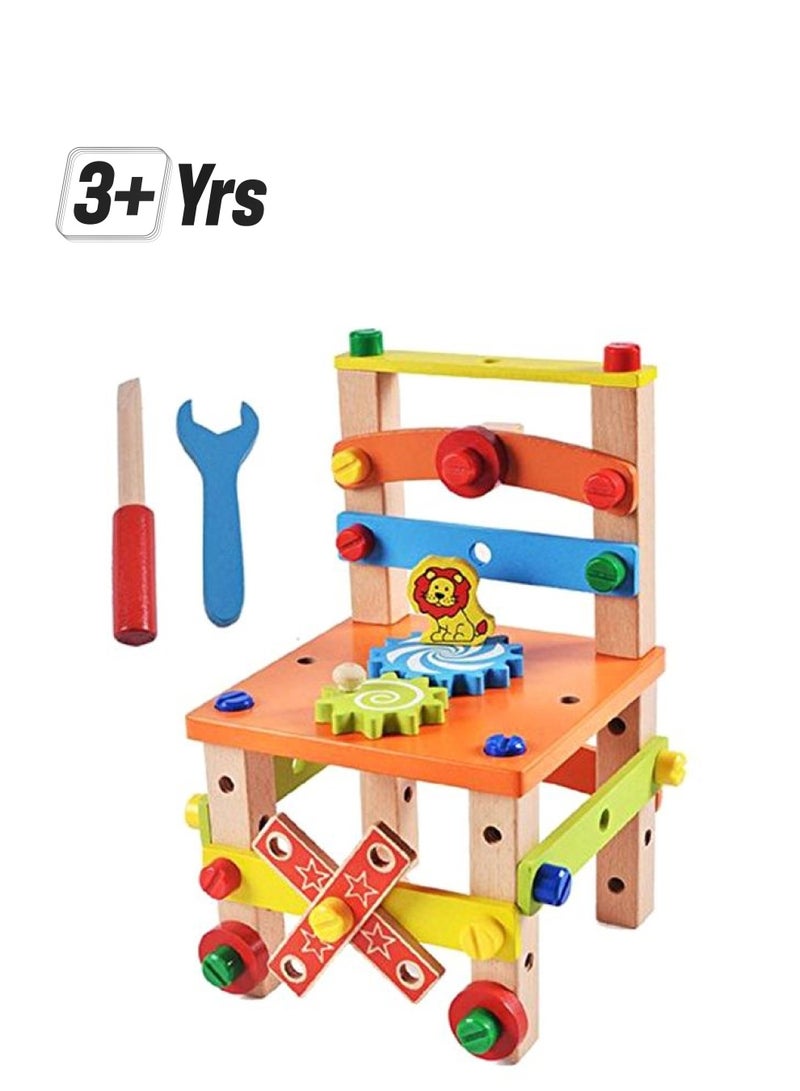 EMOB LT-WT-HMY-9078AB Assembling Disassembling Wooden Chair With Nut And Screw Toy LT-WT-HMY-9078AB 3+ Years - Image 1