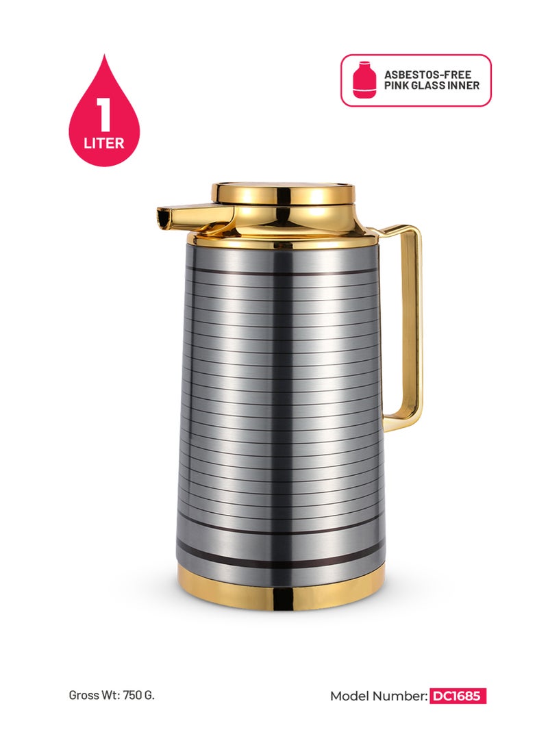 ديلكاسا قارورة مفرغة من الهواء من الستانلس ستيل أسود/ فضي 1لترات - Image 1