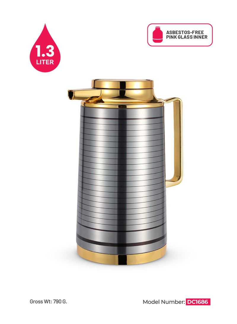 DELCASA Stainless Steel Vacuum Flask Silver/Gold 1.3Liters - Image 1
