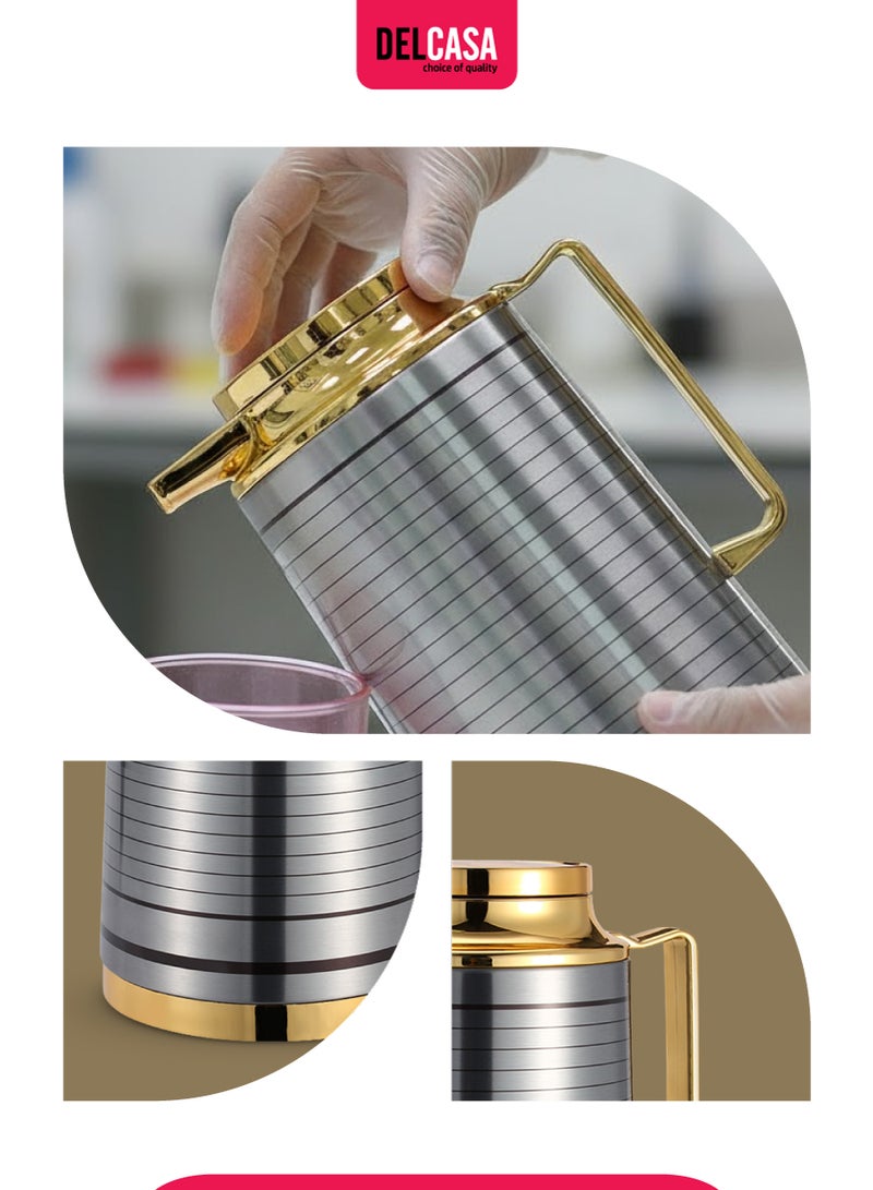 DELCASA Stainless Steel Vacuum Flask Silver/Gold 1.3Liters - Image 5