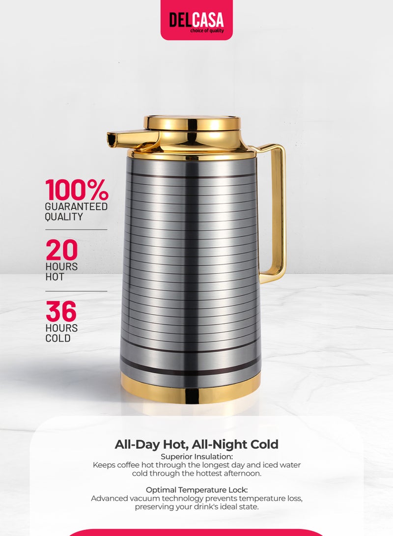 DELCASA Stainless Steel Vacuum Flask Silver/Gold 1.3Liters - Image 2