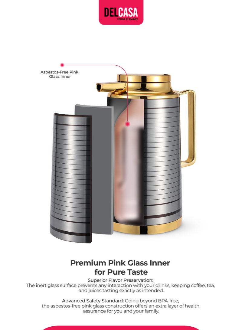 DELCASA Stainless Steel Vacuum Flask Silver/Gold 1.3Liters - Image 4