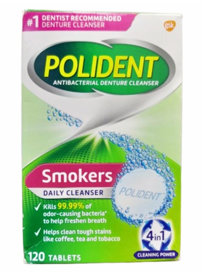 Polident Smokers Antibacterial Denture Cleanser 120 Tablets - Image 1