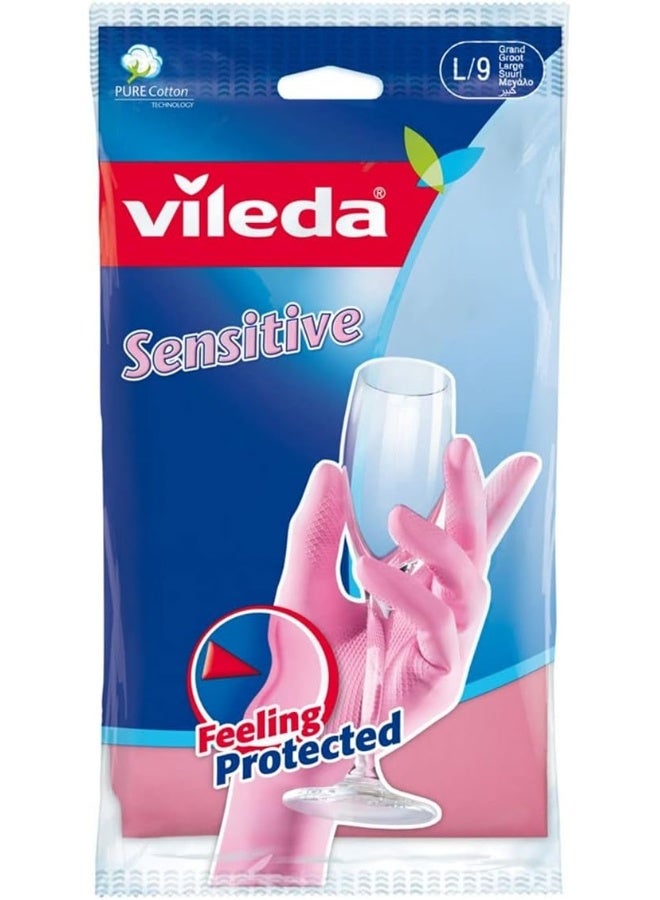 Vileda - Reusable Sensitive Gloves L, Natural Latex, Protective, Touch Sensitive, Comfortable and Fit Pink/Beige L - Image 1