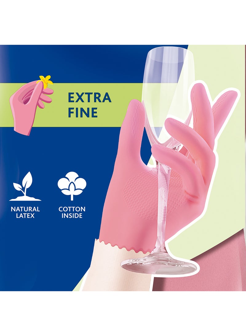 Vileda Sensitive Durable Household Gloves – Reusable Cotton-Lined Natural Latex for Better Touch & Comfort, Grip Pattern for Secure Hold – Size L – Household Cleaning Gloves Pink/Beige L - Image 2