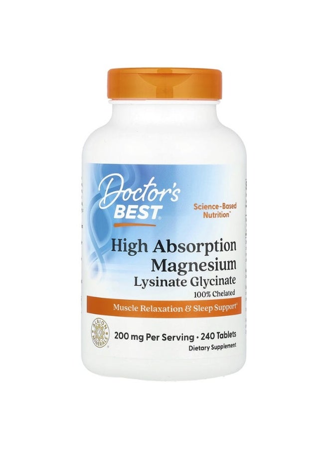Doctor's BEST - High Absorption Magnesium 100% Chelated With Albion Minerals Diatery Supplement 100 Mg - 240 Tablets - Image 1