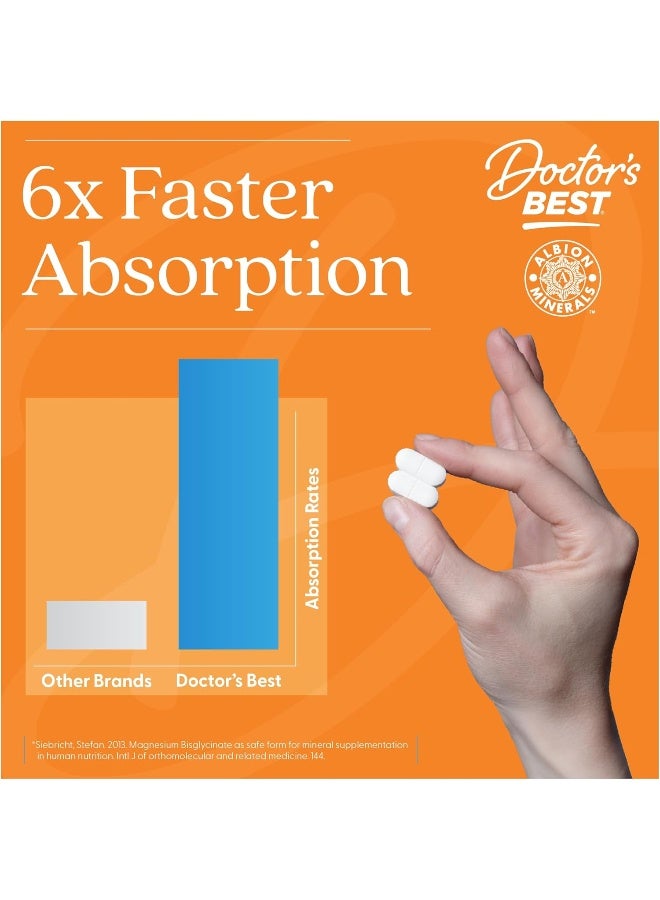 Doctor's BEST - High Absorption Magnesium 100% Chelated With Albion Minerals Diatery Supplement 100 Mg - 240 Tablets - Image 1