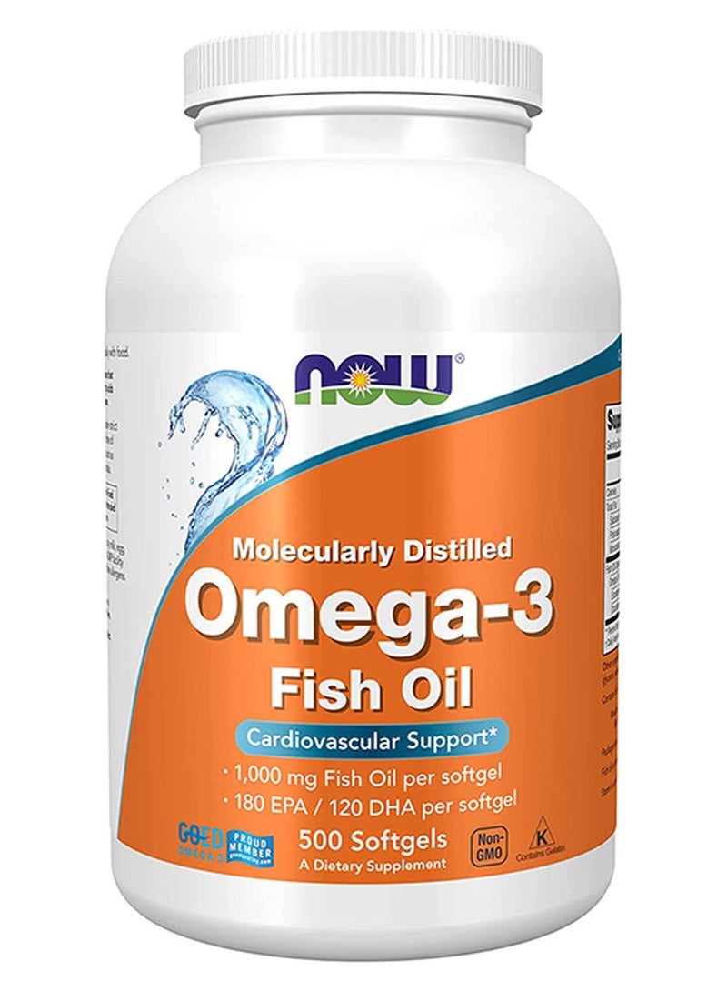 ناو فودز أوميغا 3 1000 ملغرام ، المقطر جزيئيا لدعم القلب والأوعية الدموية ، 500 كبسولة هلامية - Image 1