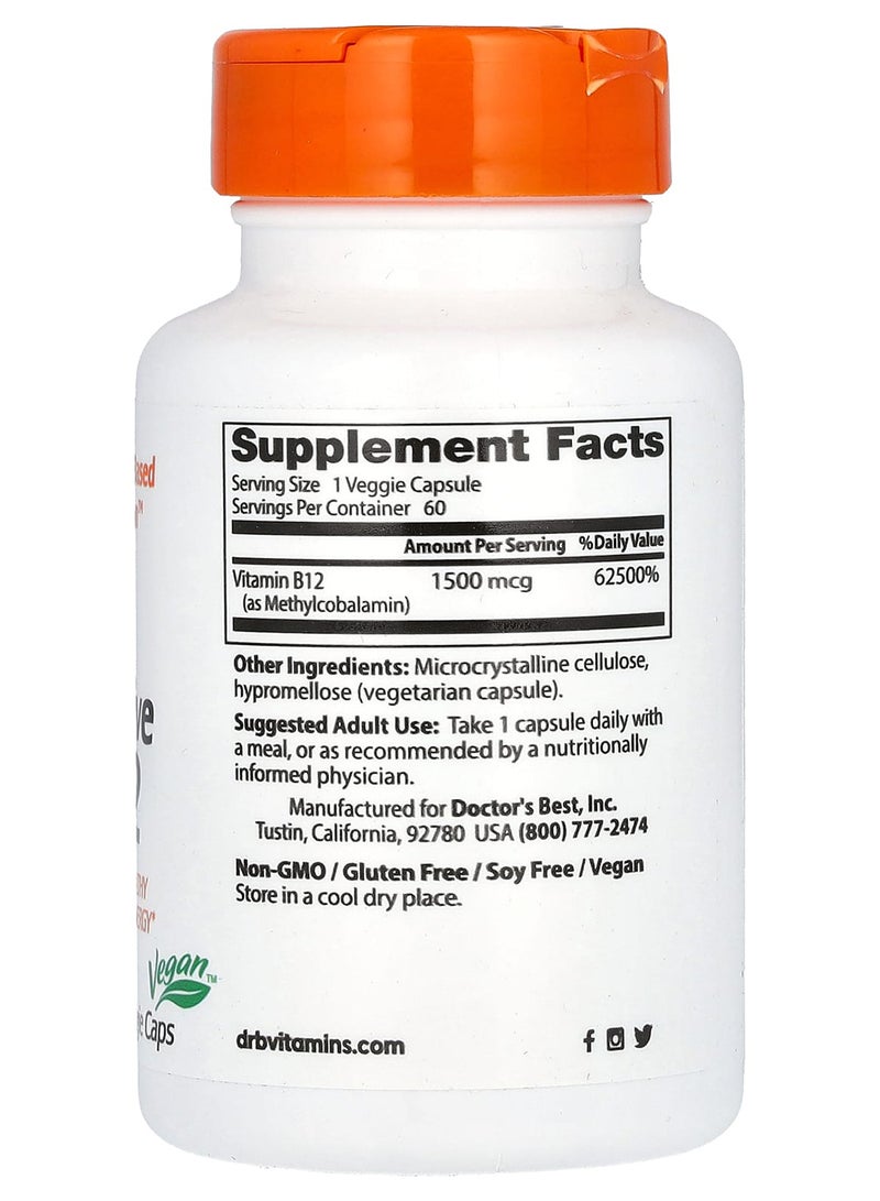 Doctor's BEST - Fully Active B12 Dietary Supplement 1500 mcg - 60 Veggie Capsules - Image 1