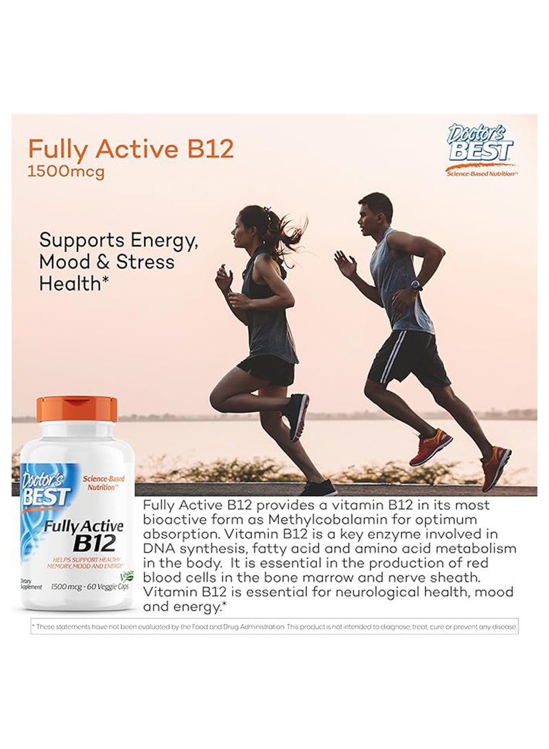 Doctor's BEST - Fully Active B12 Dietary Supplement 1500 mcg - 60 Veggie Capsules - Image 1