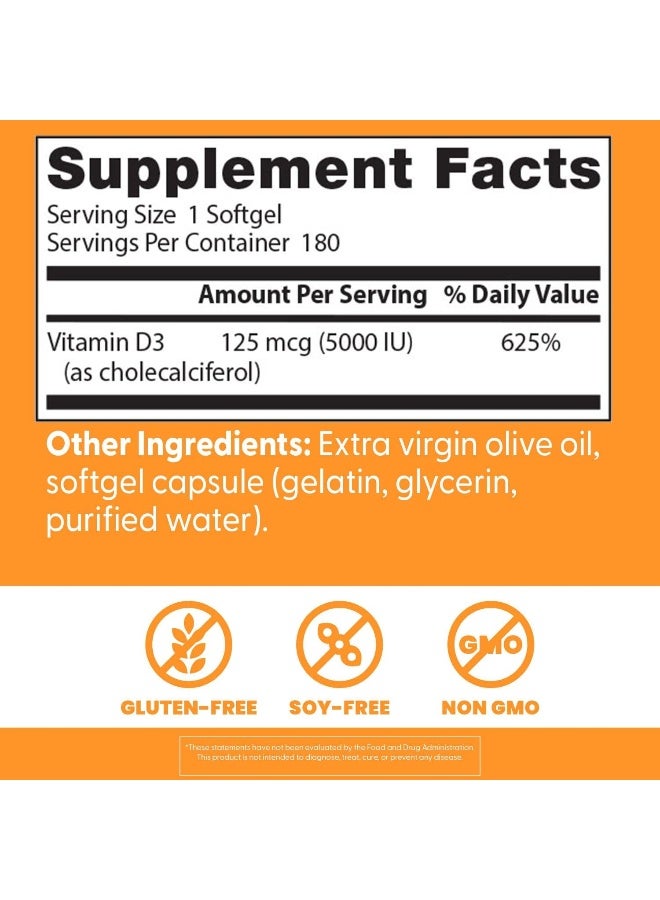 Doctor's BEST - Vitamin D3, 125 mcg (5,000 IU), 180 Softgels Packaging May Vary - Image 1