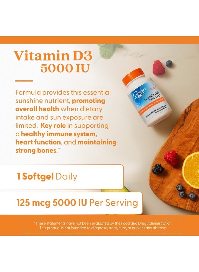 Doctor's BEST - Vitamin D3, 125 mcg (5,000 IU), 180 Softgels Packaging May Vary - Image 1