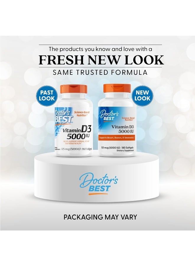 Doctor's BEST - Vitamin D3, 125 mcg (5,000 IU), 180 Softgels Packaging May Vary - Image 1