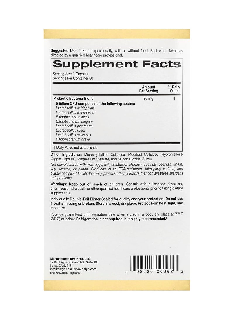 California Gold Nutrition Lactobif 5 Probiotics 5 Billion Cfu 60 Veggie Capsules Packaging May Vary - Image 3