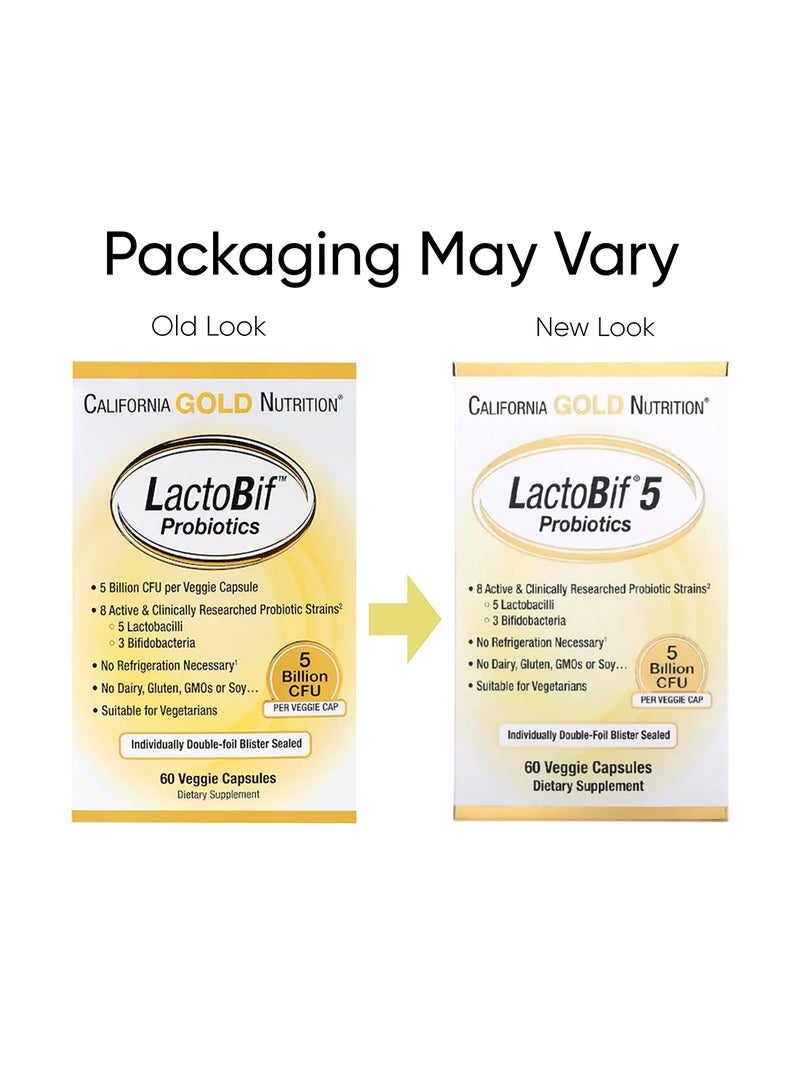 California Gold Nutrition Lactobif 5 Probiotics 5 Billion Cfu 60 Veggie Capsules Packaging May Vary - Image 2