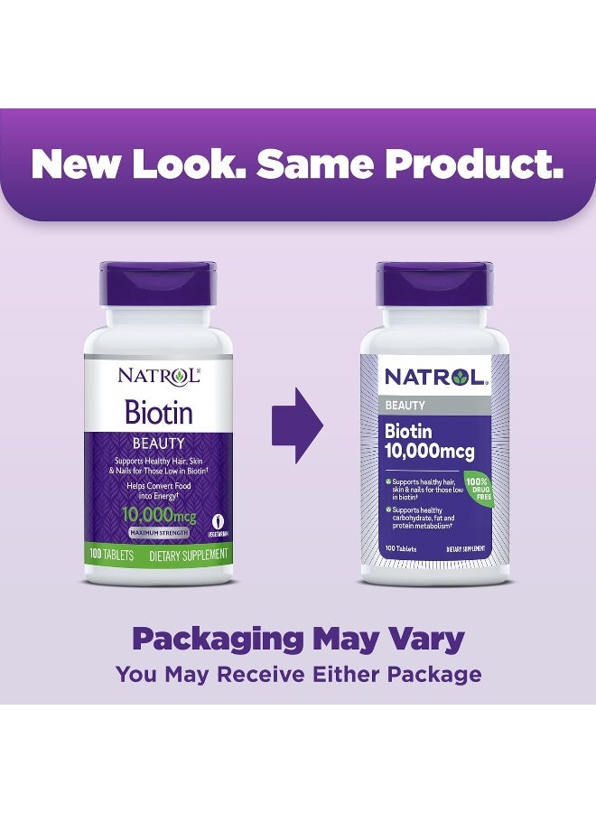 Natrol Biotin Beauty 10000Mcg 100 Tablets Packaging May Vary - Image 2