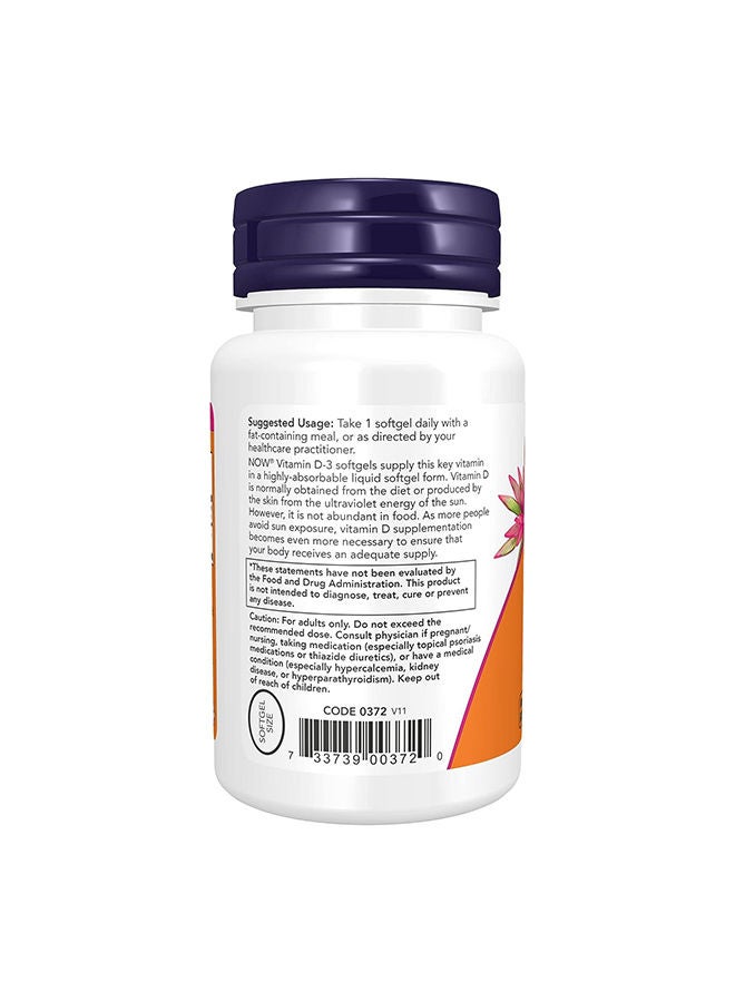 Now Foods High Potency Vitamin D-3 5000 IU Dietary Supplement -120 Softgels - Image 3