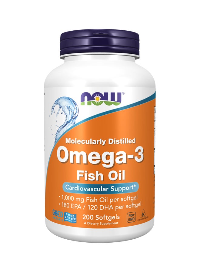 Now Foods Omega-3, Cardiovascular Support, 180 EPA / 120 DHA, 200 Softgels - Image 1