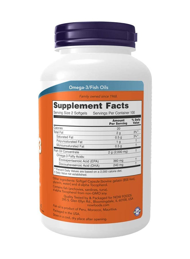 Now Foods Omega-3, Cardiovascular Support, 180 EPA / 120 DHA, 200 Softgels - Image 2