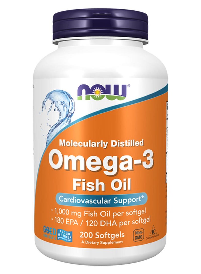 ناو فودز أوميغا-3 ، المقطر جزيئيا دعم القلب والأوعية الدموية 180 إيبا /120 دا، 200 كبسولة هلامية - Image 1