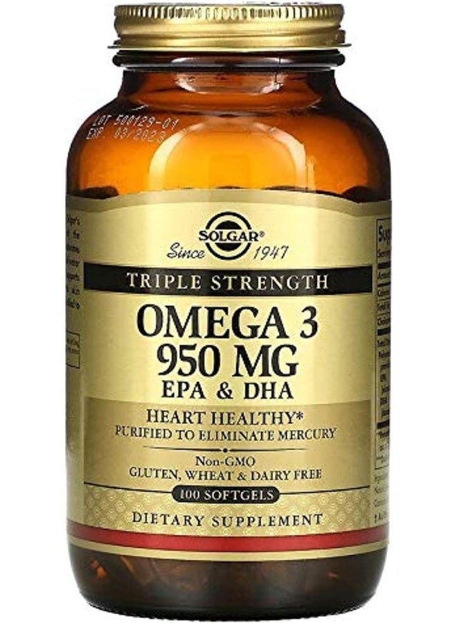 Solgar Triple Strength Omega 3 Dietary Supplement 950Mg 100 Softgels - Image 1