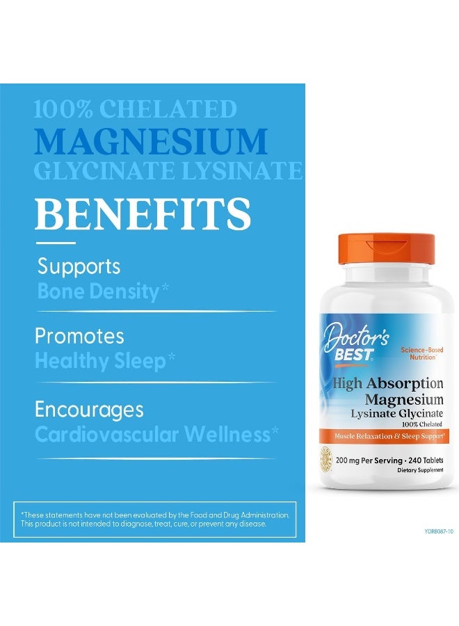 Doctor's BEST - High Absorption Magnesium Lysinate Glycinate 240 Tablets Packaging May Vary - Image 1