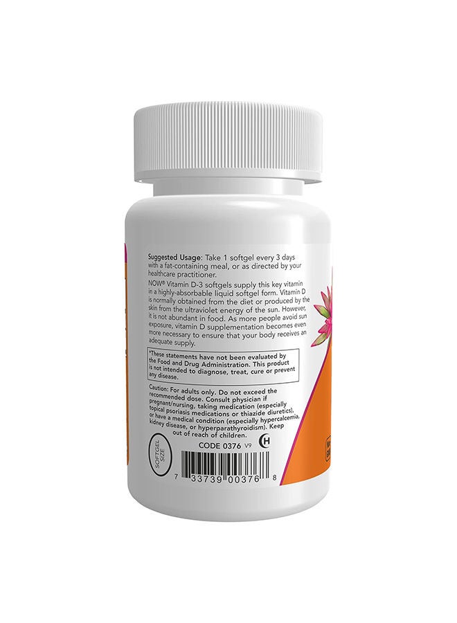 Now Foods High Protency Vitamin D-3 Dietary Supplement 10000 IU - 120 Softgels - Image 3