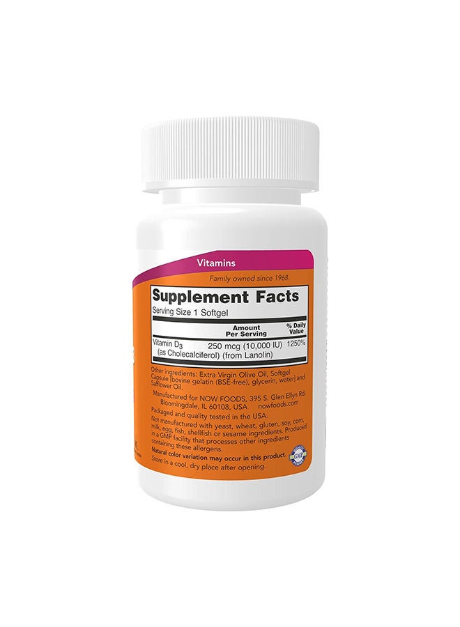 Now Foods High Protency Vitamin D-3 Dietary Supplement 10000 IU - 120 Softgels - Image 2