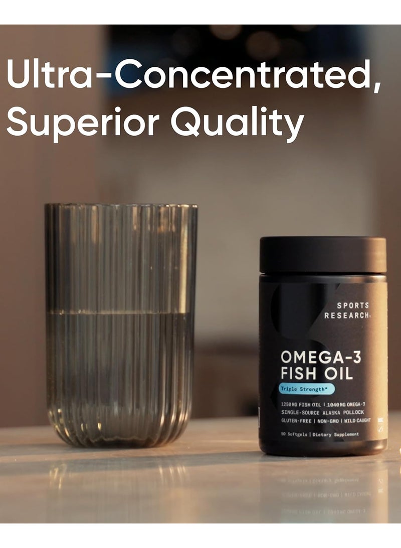 SPORTS RESEARCH - Triple Strength Omega-3 Fish Oil 1250mg Dietary Supplement - 30 Softgels - Image 1