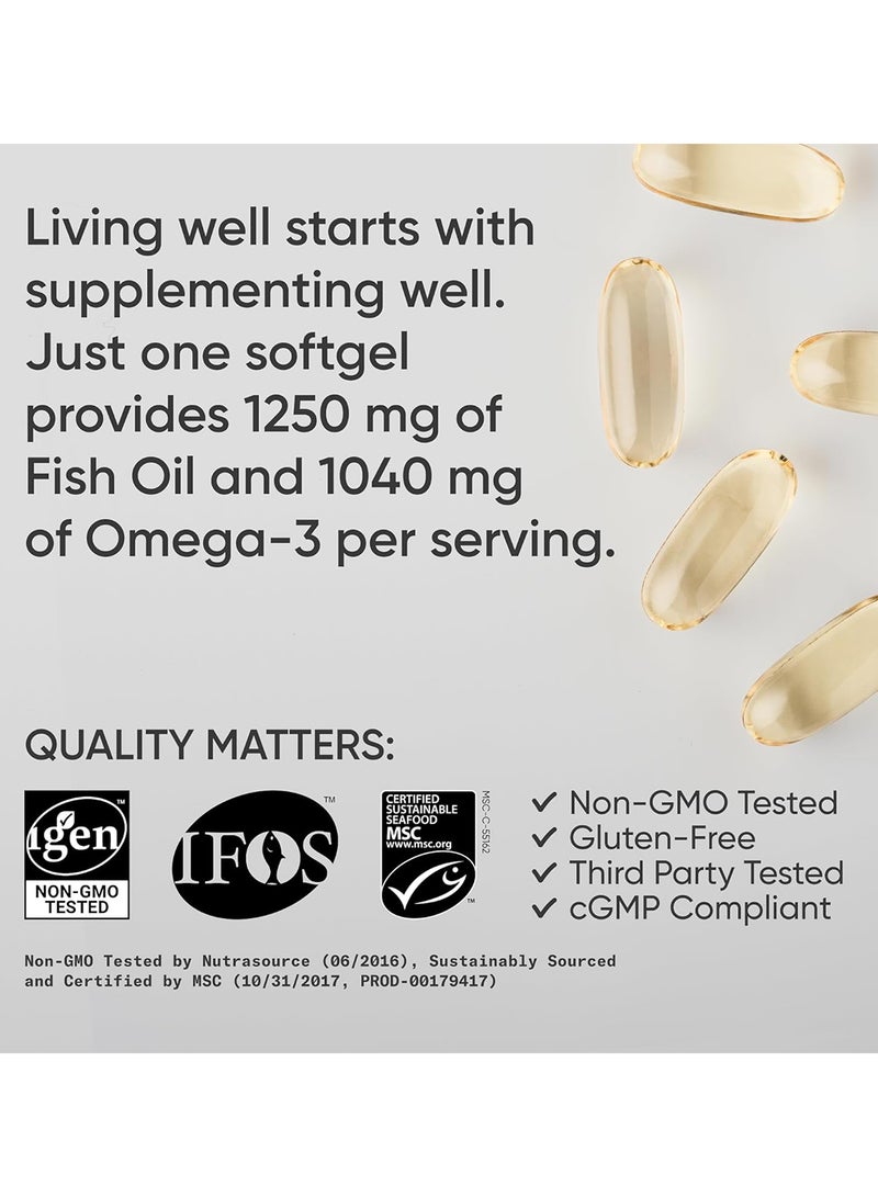 SPORTS RESEARCH - Triple Strength Omega-3 Fish Oil 1250mg Dietary Supplement - 30 Softgels - Image 1