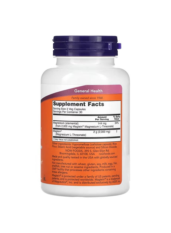 Now Foods Magtein, Magnesium L-Threonate, 90 Veg Capsules - Image 2