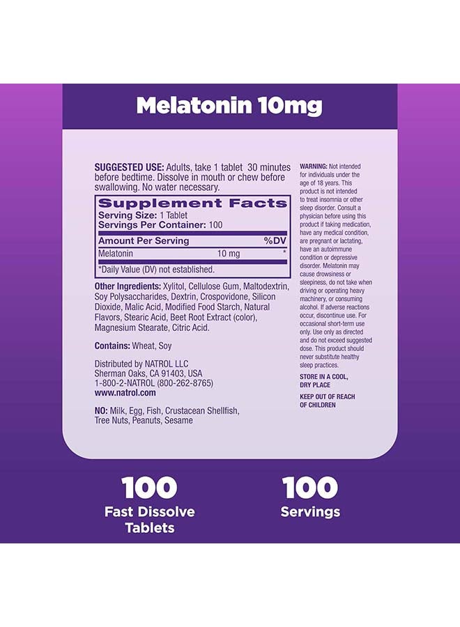 Natrol Melatonin, Fast Dissolve, Citrus, 10 mg, 100 Tablets Packaging May Vary - Image 3