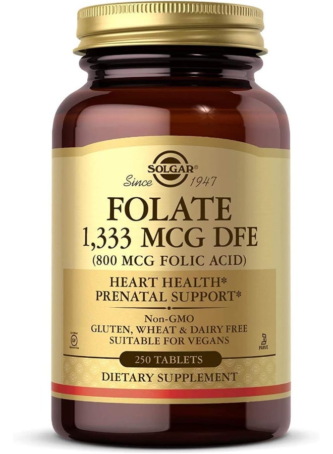 Solgar Folate 1,333 mcg DFE (800 mcg Folic Acid) | 250 Tablets Packaging May Vary - Image 1