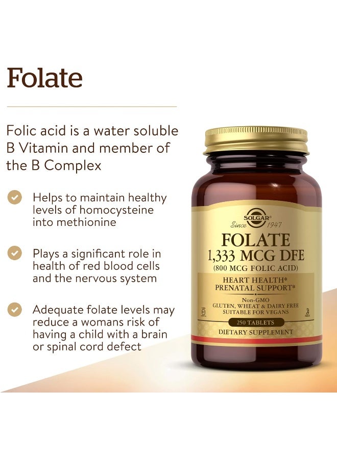 Solgar Folate 1,333 mcg DFE (800 mcg Folic Acid) | 250 Tablets Packaging May Vary - Image 4