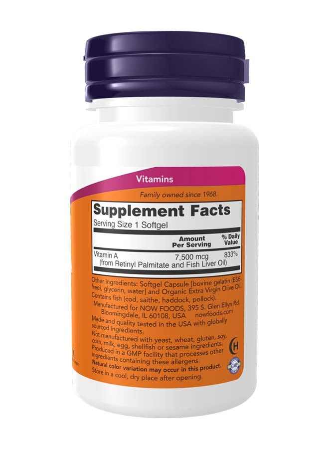 Now Foods Vitamin A Supplement 25000 IU - 250 Softgels - Image 2