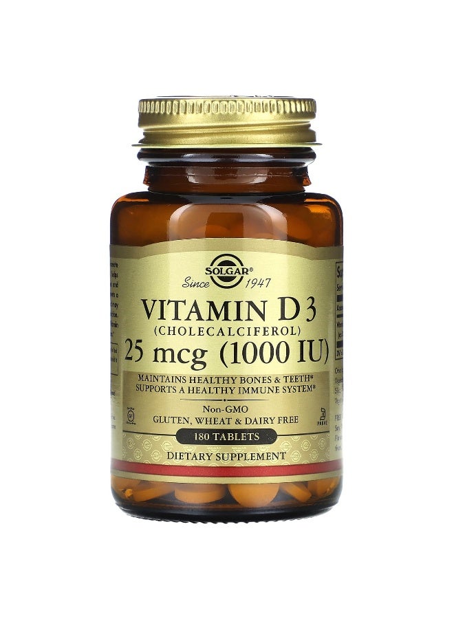 Solgar Vitamin D3, 25 mcg (1,000 IU), 180 Tablets - Image 1