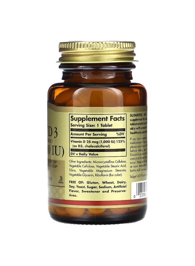 Solgar Vitamin D3, 25 mcg (1,000 IU), 180 Tablets - Image 2