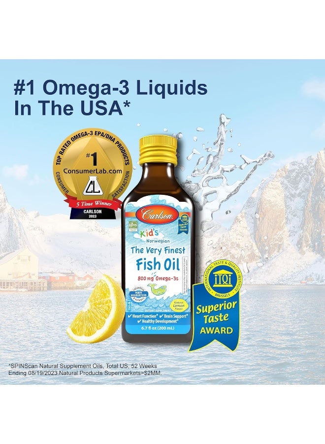 Carlson Labs Kid's Norwegian The Very Finest Fish Oil, Lemon, 800 mg Omega-3s, 200 mL  - Image 2
