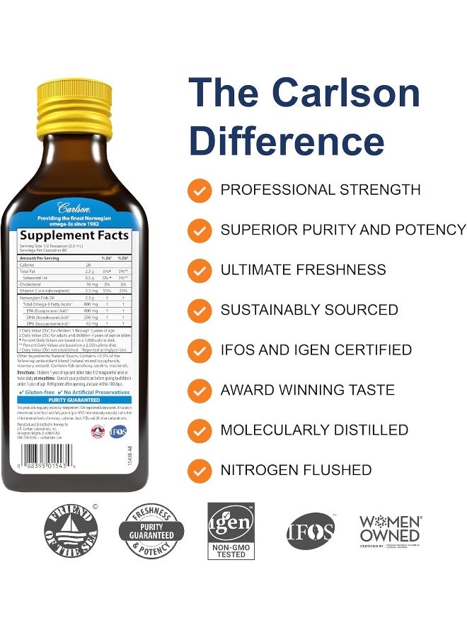 Carlson Labs Kid's Norwegian The Very Finest Fish Oil, Lemon, 800 mg Omega-3s, 200 mL  - Image 3