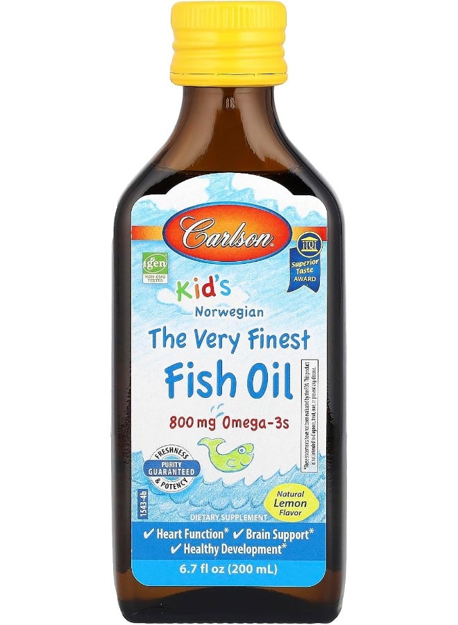Carlson Labs Kid's Norwegian The Very Finest Fish Oil, Lemon, 800 mg Omega-3s, 200 mL  - Image 5