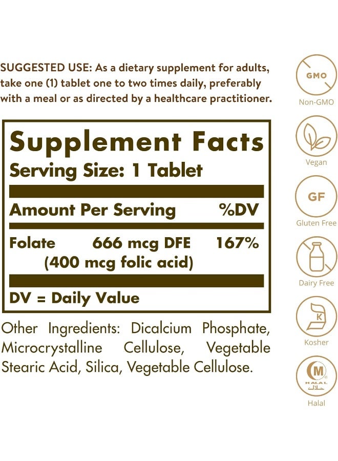 Solgar Folate, Folic Acid, 400 mcg - 250 Tablets Packaging May Vary - Image 3