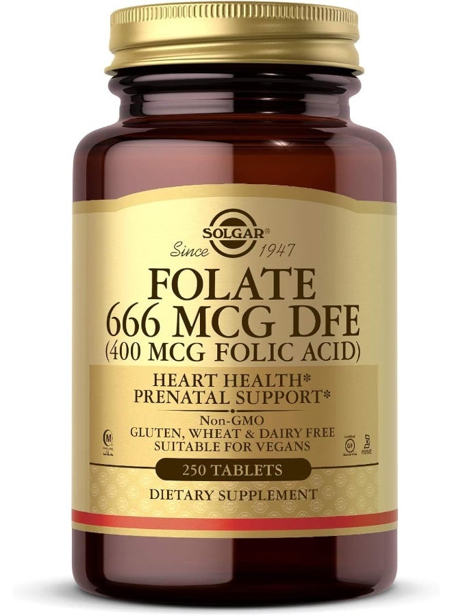 Solgar Folate, Folic Acid, 400 mcg - 250 Tablets Packaging May Vary - Image 1