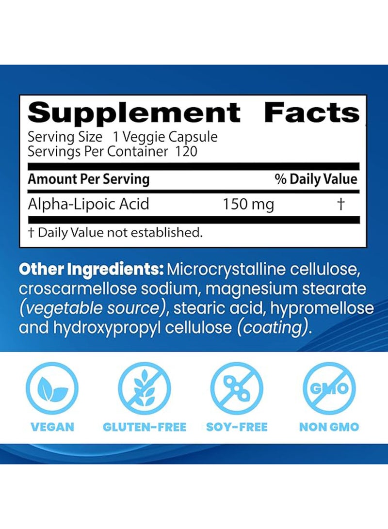 Doctor's BEST Alpha Lipoic Acid Dietary Supplement 150 Mg - 120 Veggie Caps - Image 2