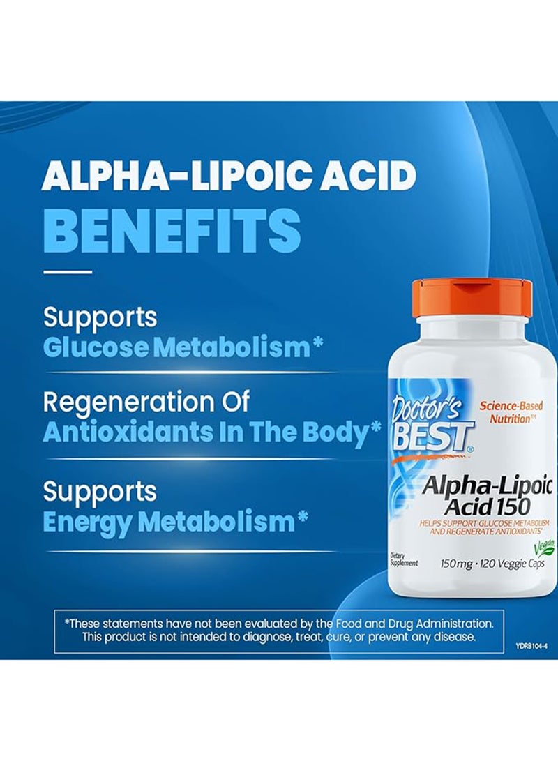 Doctor's BEST Alpha Lipoic Acid Dietary Supplement 150 Mg - 120 Veggie Caps - Image 3