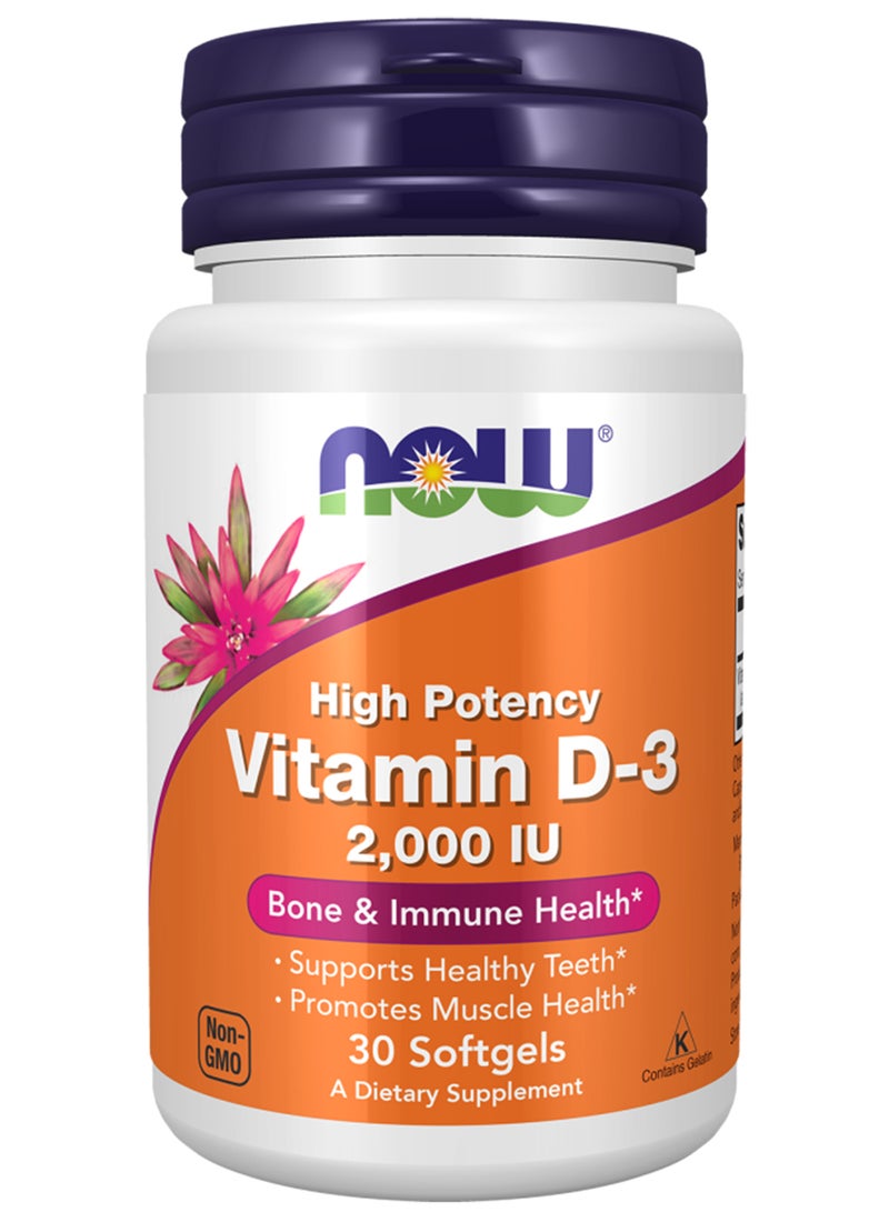 Now Foods - High Potency Vitamin D-3 Dietary Supplement 2000 IU - 30 Softgels - Image 1