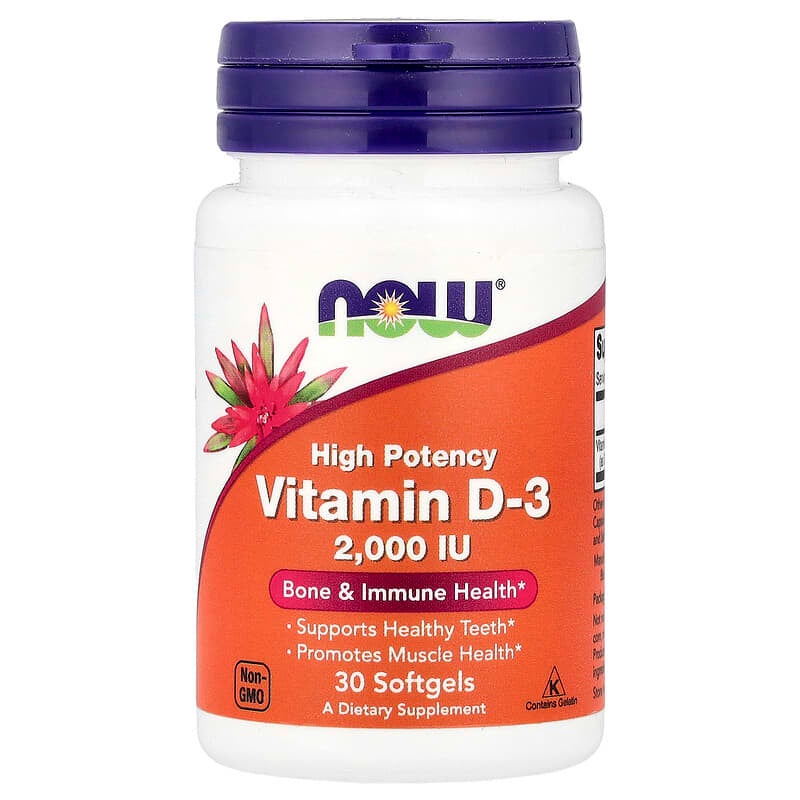 Now Foods High Potency Vitamin D-3 Dietary Supplement 2000 IU - 30 Softgels - Image 1